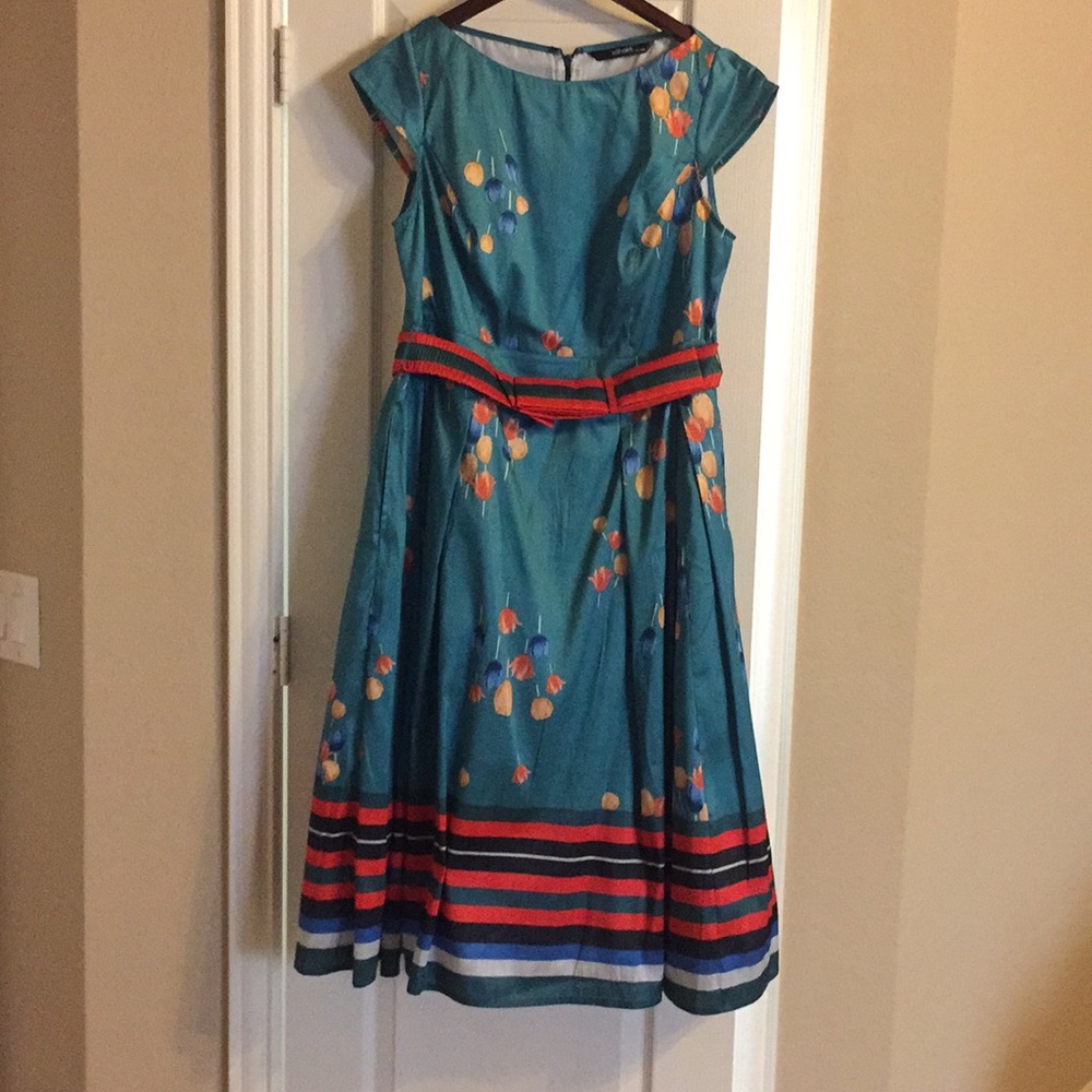 Tulip Print Dupioni Bow Tie Belt Dress